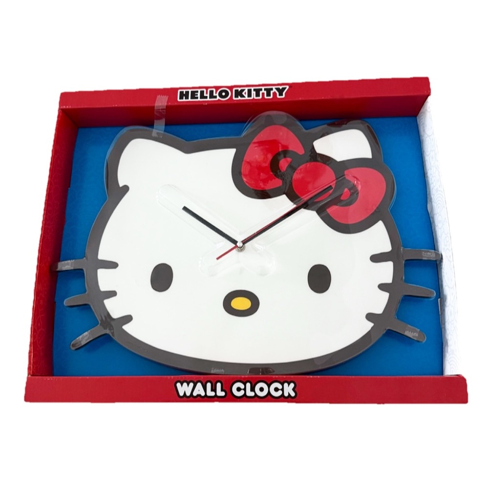 Hello Kitty 18” Wall Clock Sanrio Red Bow Face Kawaii Decor New